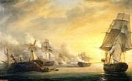 Combat naval entre le vaisseau français le Formidable commandé par le capitaine Troude, trois vaisseaux anglais, le César, le Spencer, le Vénérable et la frégate anglaise la Tamise en vue de Cadix, 13 juillet 1801- Pierre-Julien Gilbert